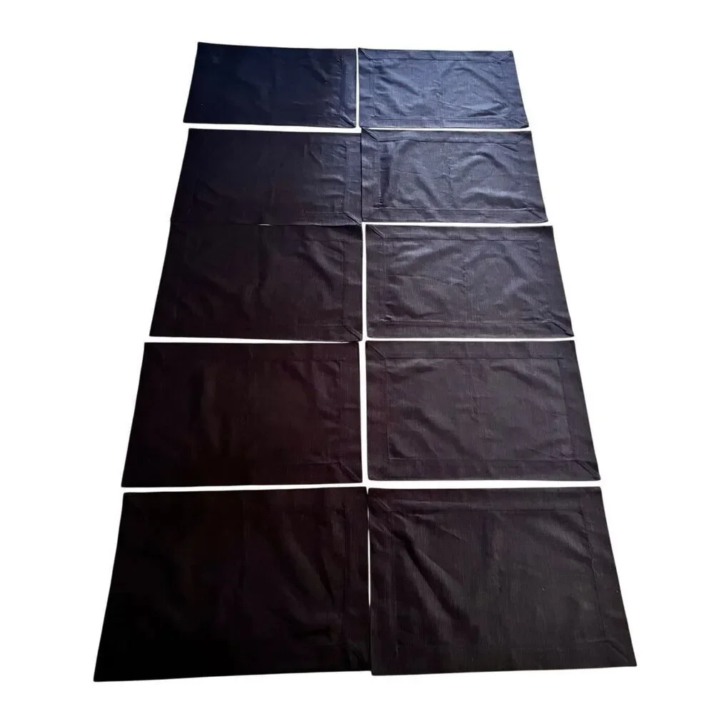 Set of 10 Bodrum Linen Black Rectangular Placemats 100% Cotton Handsewn Turkish
